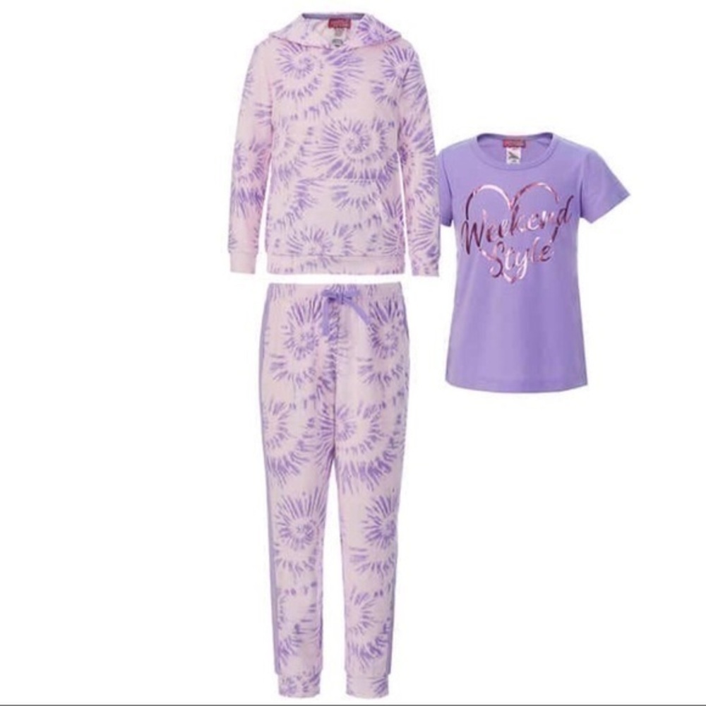 Saint Eve Three Piece Pajama Set - Pink and Purple - Size L (14-16) - NWT